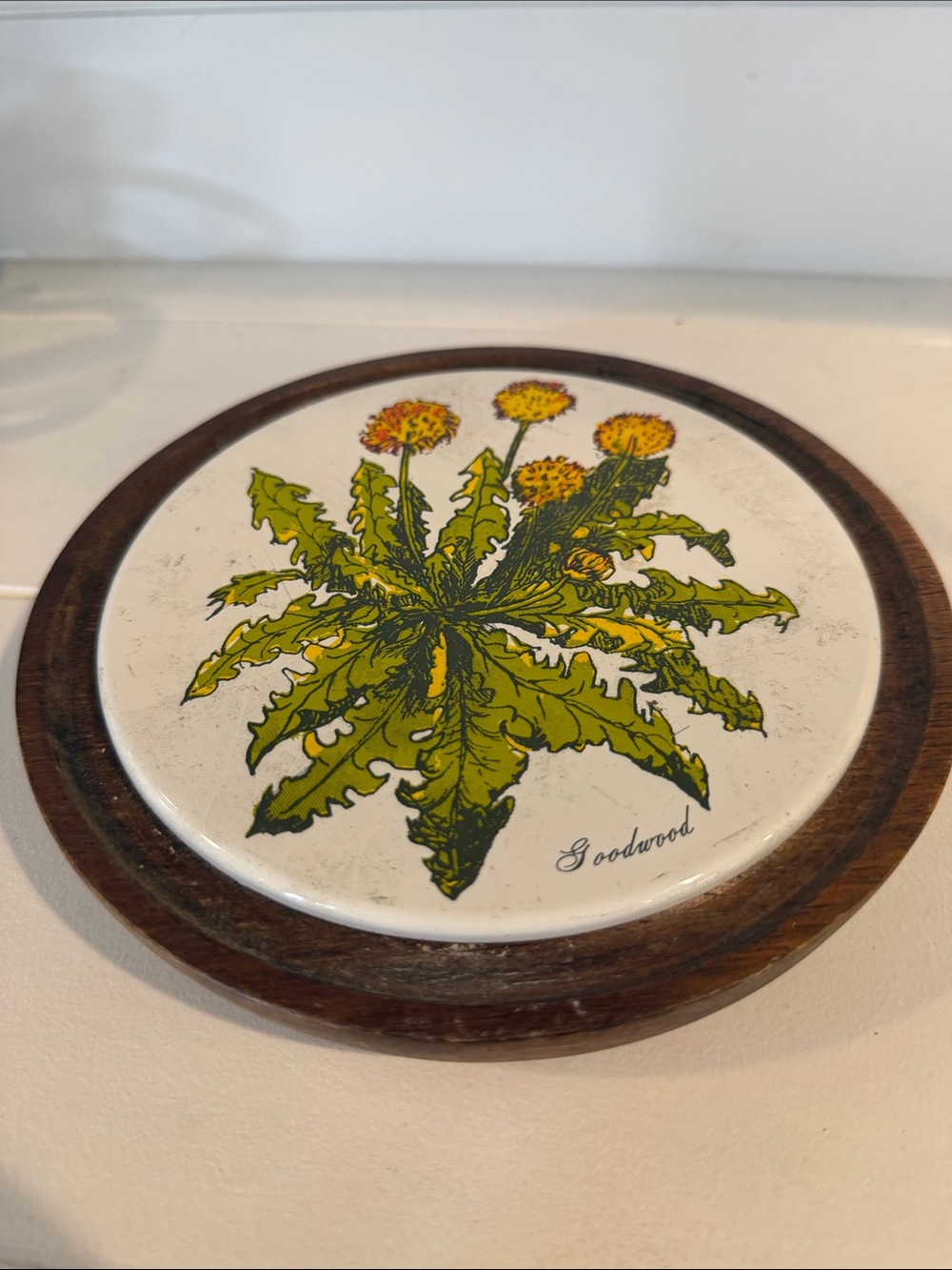 Goodwood Vintage Green and Yellow Dandelion Ceramic Art Tile